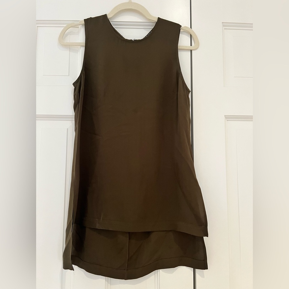 Theory Olive Green Silk Sleeveless Tunic